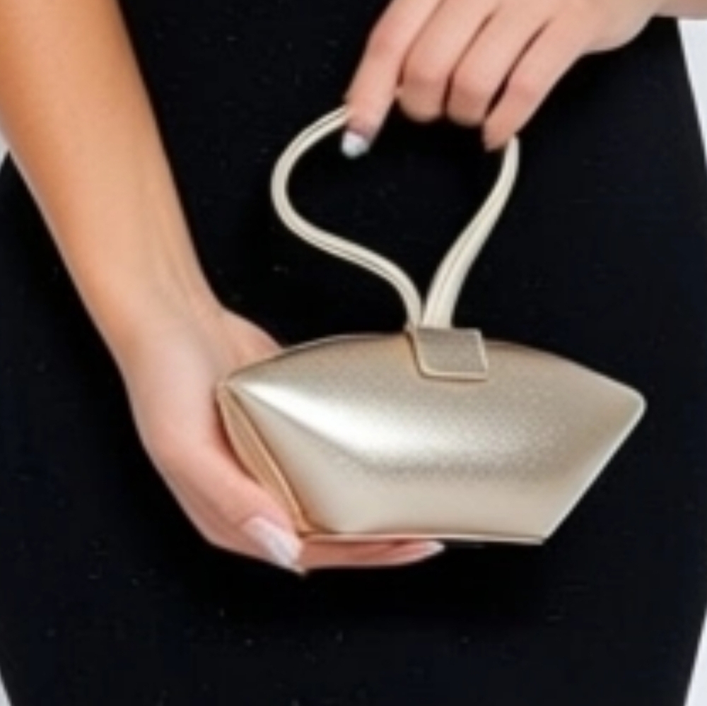 La Regale Gold Metallic Satin Wristlet Evening Clutch